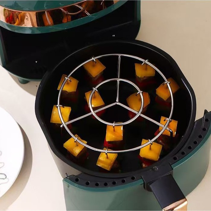 Raft rotund din oțel inoxidabil pentru frigărui agățate, compatibil cu friteuza cu aer și cuptor, suport vertical pentru frigărui