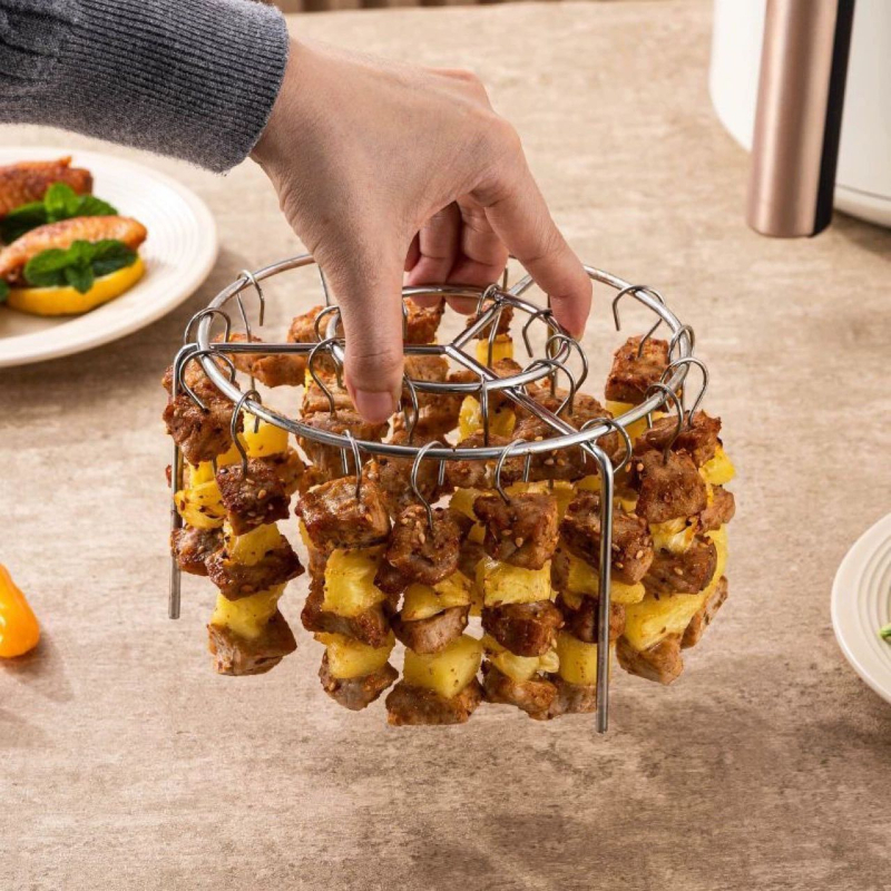 Raft rotund din oțel inoxidabil pentru frigărui agățate, compatibil cu friteuza cu aer și cuptor, suport vertical pentru frigărui