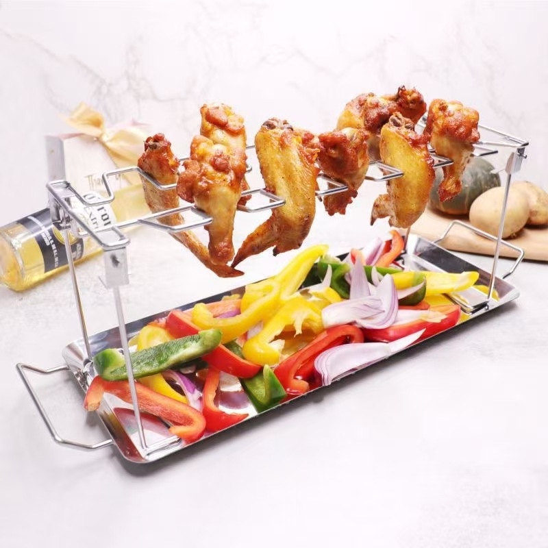 Set din oțel inoxidabil, portabil, pliabil, cu tavă de scurgere, grilă pentru carne și legume