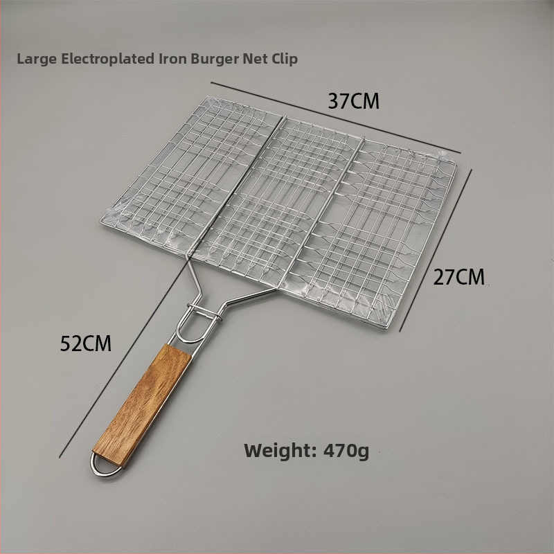 Clește de barbecue cu mâner din lemn, din oțel inoxidabil, clemă de grătar cu plasă detașabilă, suport pliabil pătrat pentru pește