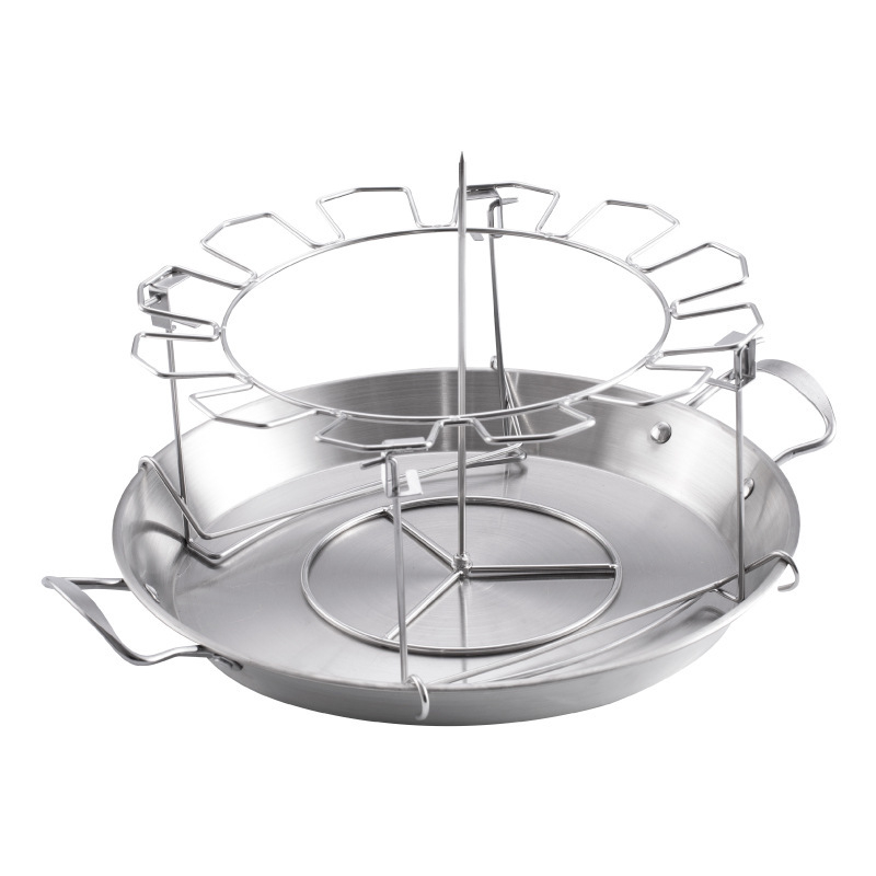 Tavă rotundă din oțel inoxidabil pentru pui, suport pentru pulpe de pui și accesorii pentru grătar BBQ