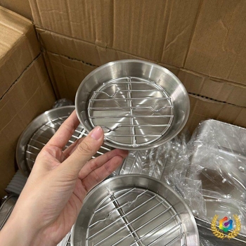 Tavă rotundă din oțel inoxidabil, multifuncțională pentru grătar, cu drenaj de ulei, pentru air fryer