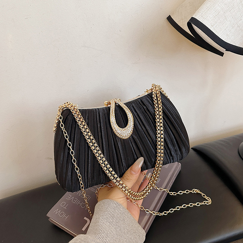 Damska torba na lanac s plisiranim večernjim dizajnom, crossbody torba s kristalima, ženska torba, izdanje 2026