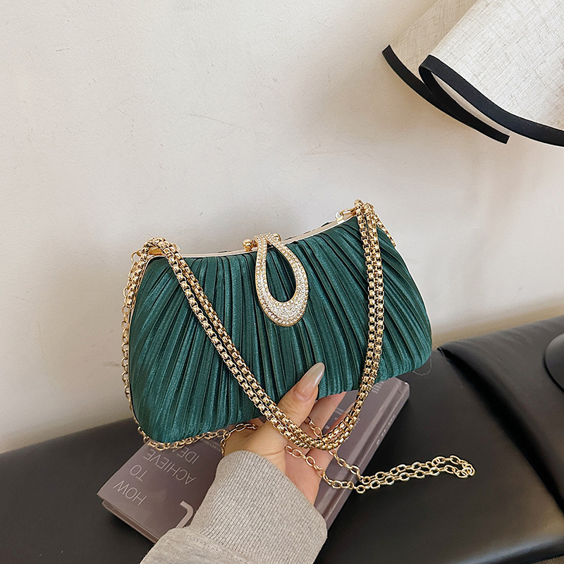 Damska torba na lanac s plisiranim večernjim dizajnom, crossbody torba s kristalima, ženska torba, izdanje 2026