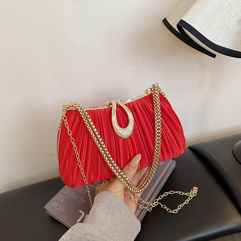 Damska torba na lanac s plisiranim večernjim dizajnom, crossbody torba s kristalima, ženska torba, izdanje 2026