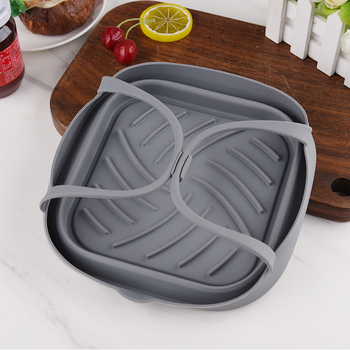 Tavă pliabilă din silicon, pătrată, pentru friteuza cu aer, cu două mâneri — tavă de coacere, coș de prăjit, covoraș de copt, formă de copt