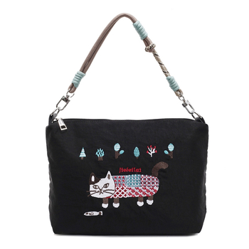 Najlonska torba s mačjim vyšitkom, vodootporna, crossbody za žene