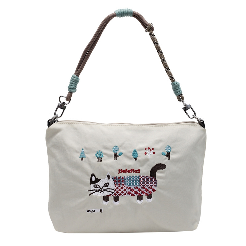 Najlonska torba s mačjim vyšitkom, vodootporna, crossbody za žene