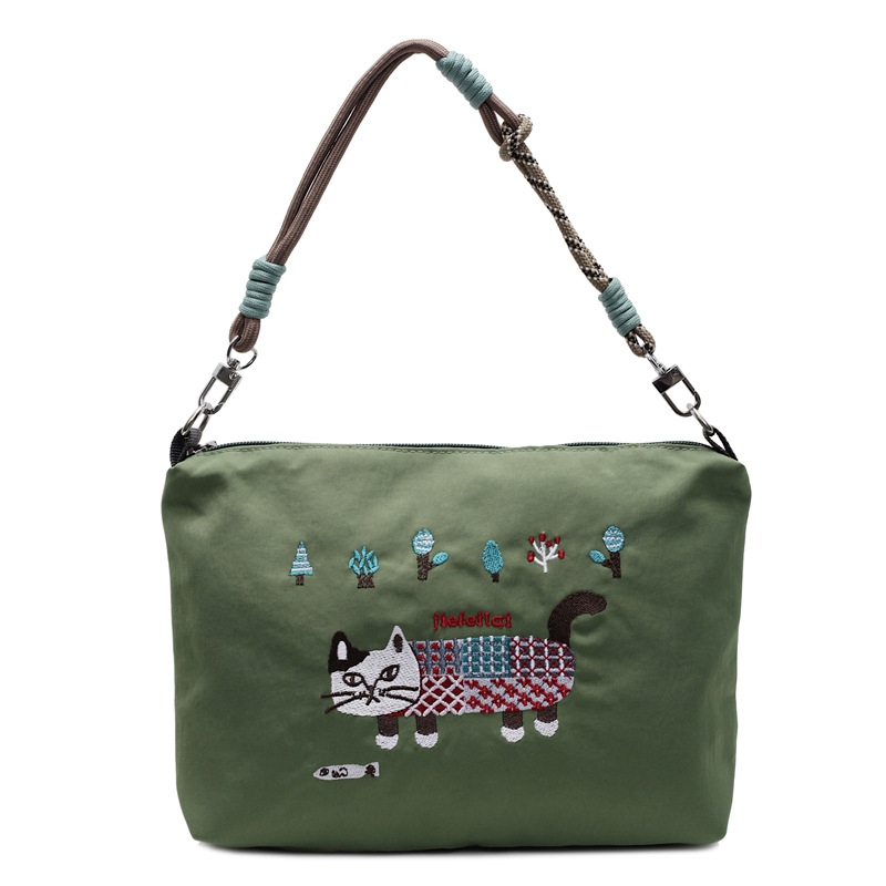 Najlonska torba s mačjim vyšitkom, vodootporna, crossbody za žene