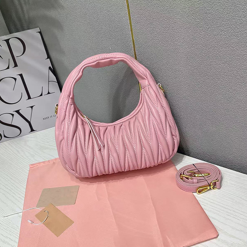 Plisirana kožna torbica za crossbody, oblik polumjeseca, 2026 novi model, svestrana lagana luksuzna ženska torba