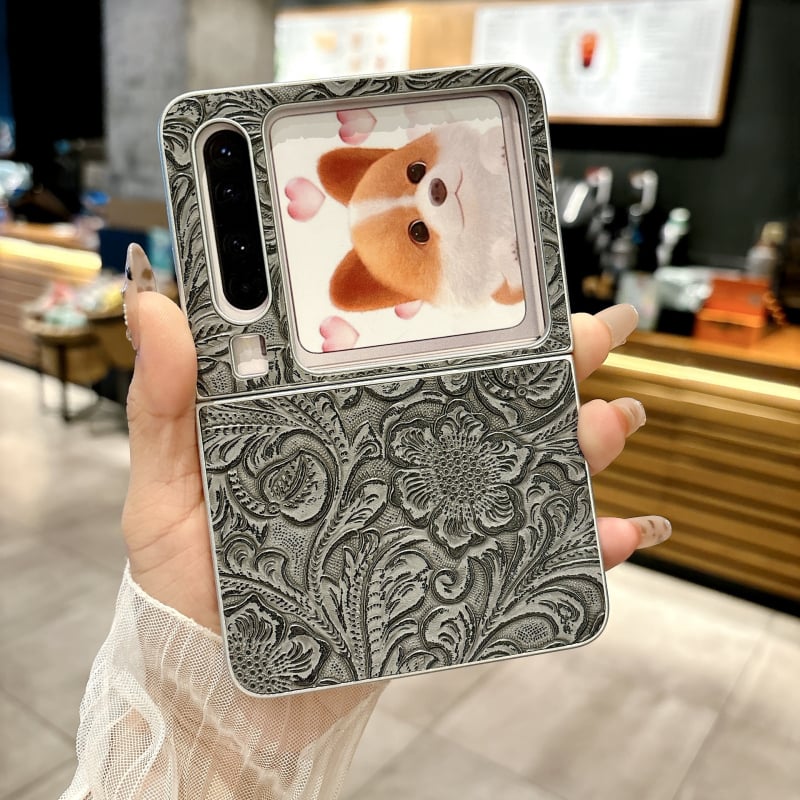 Калъф за Huawei Purax с 3D луксозен флорален дизайн, стилен удароустойчив протектор от изкуствена кожа