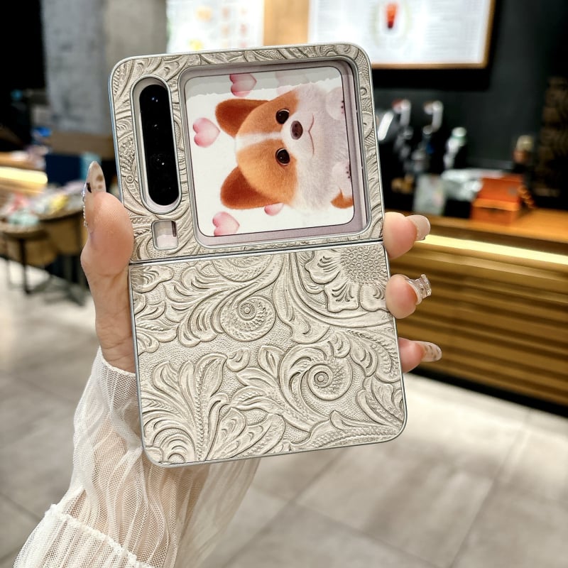 Калъф за Huawei Purax с 3D луксозен флорален дизайн, стилен удароустойчив протектор от изкуствена кожа
