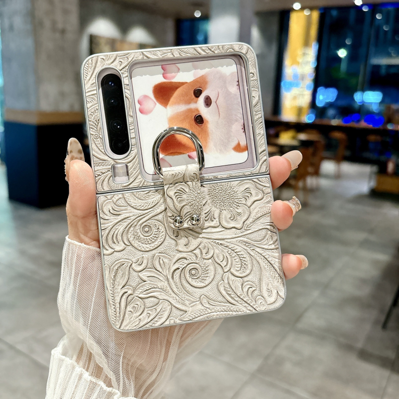 Калъф за Huawei Purax с 3D луксозен флорален дизайн, стилен удароустойчив протектор от изкуствена кожа