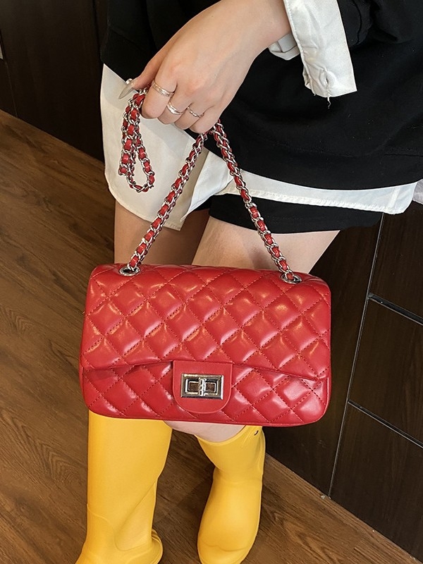 Ženska torba preko ramena s romboidnim lancem, crossbody, srednje veličine, PU koža, proljeće–ljeto 2025