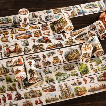 Bandă Washi Beautiful Day: Serie de scene urbane cu mașini pentru planner/jurnal – decor DIY și colaj