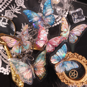 Pachet etichete PET – Seria Youjing Butterfly Valley – Autocolante 3D cu luciu auriu pentru planner (Guka)