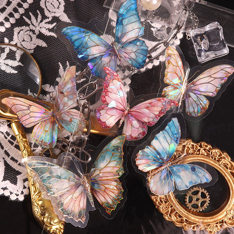 Pachet etichete PET – Seria Youjing Butterfly Valley – Autocolante 3D cu luciu auriu pentru planner (Guka)