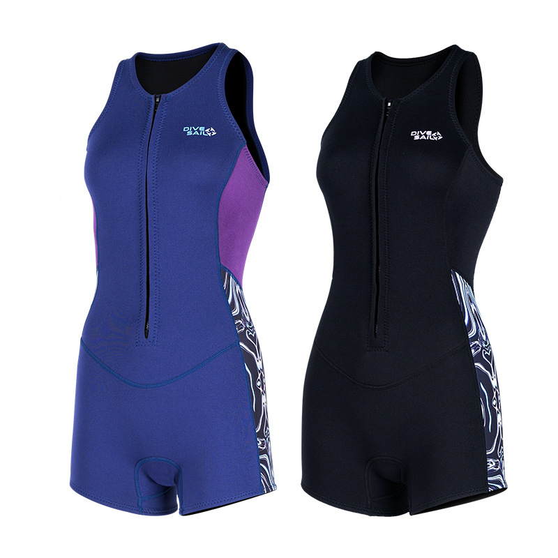 DIVE&SAIL 2 mm ženski bez rukava wetsuit s integriranim kratkim šortama – topao za ronjenje, snorkeling i surfanje