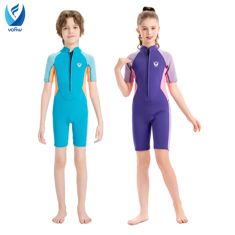 Vofiw 1,5 mm kratki neopren za djecu, unisex, topao i zaštita od sunca za plivanje i trening surfanja