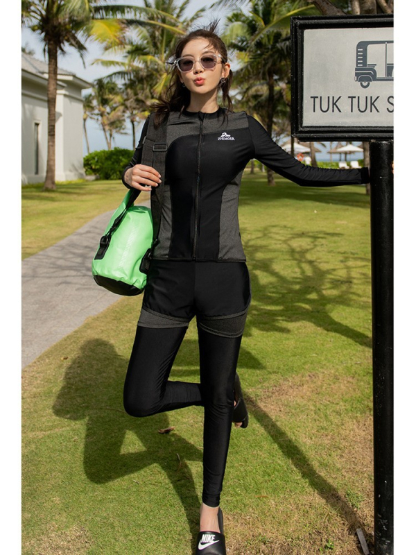 Unisex kupaći s UV zaštitom, dvodijelni komplet s dugim rukavima i dugim nogavicama, zatvarač, rashguard za ronjenje i surfanje