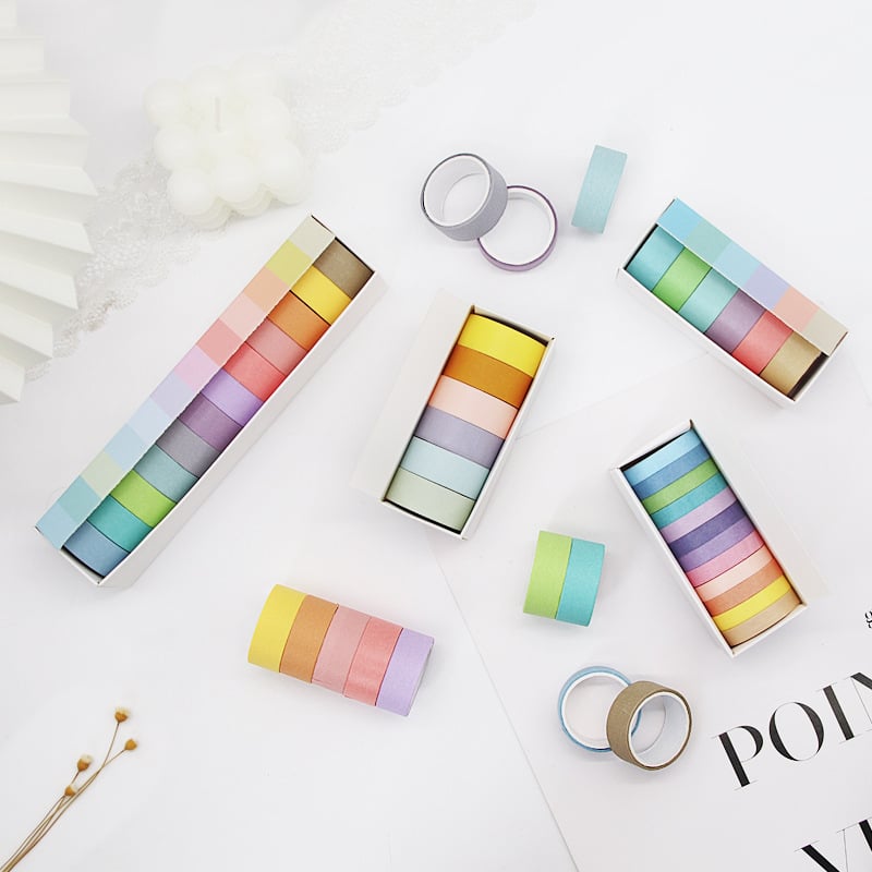 Wheat Youth Macaron washi bandă – autocolante decorative DIY, culori solide, set de 3 cutii, 12 culori pentru planner