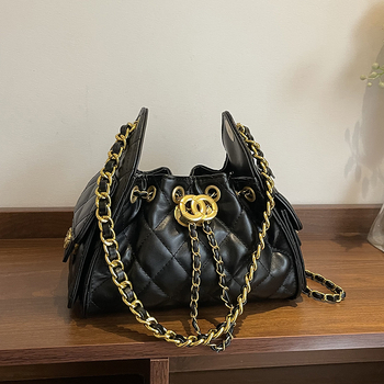 Chanel-inspirirana hobo torba sa vezicom, prešivani kvadratni uzorak s lančanom ručkom, svakodnevna torba za rame, jesen 2025