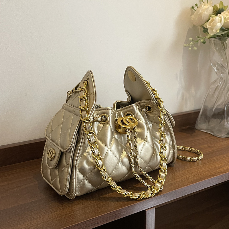Chanel-inspirirana hobo torba sa vezicom, prešivani kvadratni uzorak s lančanom ručkom, svakodnevna torba za rame, jesen 2025