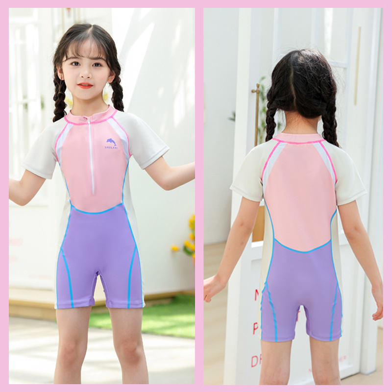 Dječji jednodijelni kupaći kostim za djevojčice s blokom boja, visoka elastičnost, brzo sušenje, za uzrast 3–13 godina