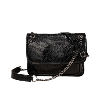 Starry ženska kožna messenger torba, srednje veličine, urbani minimalistički stil, koža s uljem voskom, lančana ramenska, zatvaranje s preklopom, podstava od poliestera, unutarnja džep sa zipom, horizontalni kvadratni oblik, retro stil, ljeto 2024