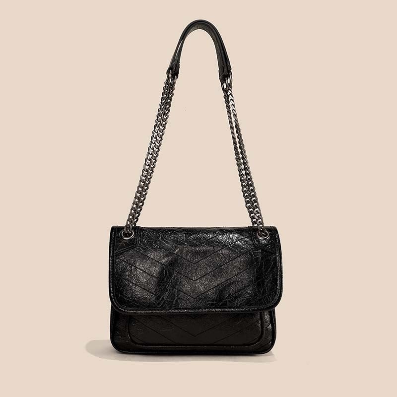 Starry ženska kožna messenger torba, srednje veličine, urbani minimalistički stil, koža s uljem voskom, lančana ramenska, zatvaranje s preklopom, podstava od poliestera, unutarnja džep sa zipom, horizontalni kvadratni oblik, retro stil, ljeto 2024