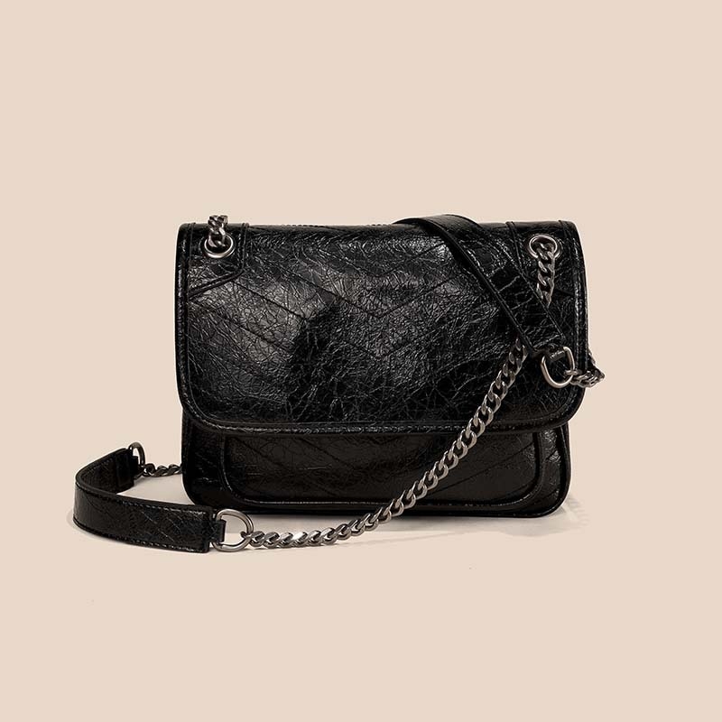 Starry ženska kožna messenger torba, srednje veličine, urbani minimalistički stil, koža s uljem voskom, lančana ramenska, zatvaranje s preklopom, podstava od poliestera, unutarnja džep sa zipom, horizontalni kvadratni oblik, retro stil, ljeto 2024
