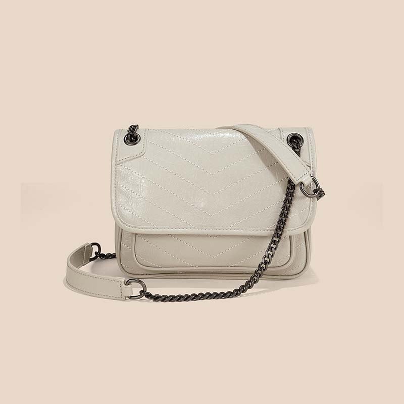 Starry ženska kožna messenger torba, srednje veličine, urbani minimalistički stil, koža s uljem voskom, lančana ramenska, zatvaranje s preklopom, podstava od poliestera, unutarnja džep sa zipom, horizontalni kvadratni oblik, retro stil, ljeto 2024