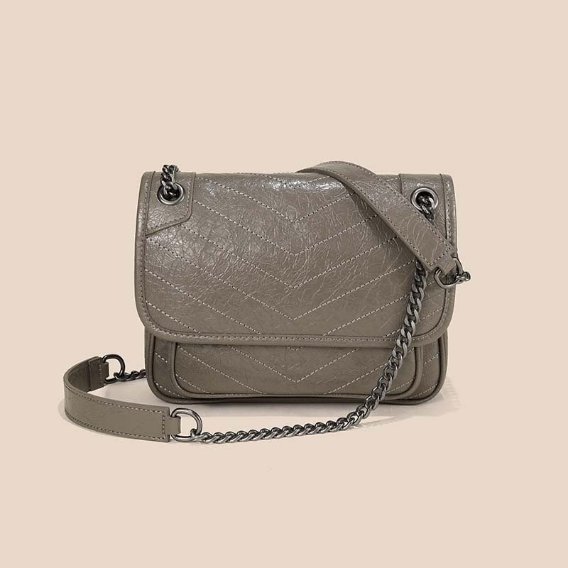 Starry ženska kožna messenger torba, srednje veličine, urbani minimalistički stil, koža s uljem voskom, lančana ramenska, zatvaranje s preklopom, podstava od poliestera, unutarnja džep sa zipom, horizontalni kvadratni oblik, retro stil, ljeto 2024