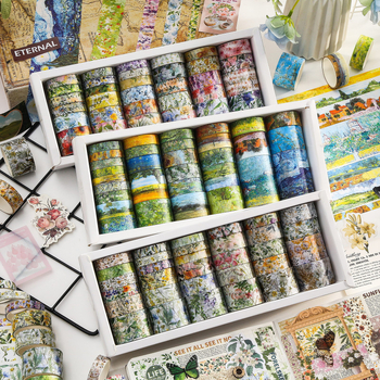 Set Moyl Washi din seria Windflower – motif flori sălbatice, Van Gogh, bandă impermeabilă DIY pentru jurnal