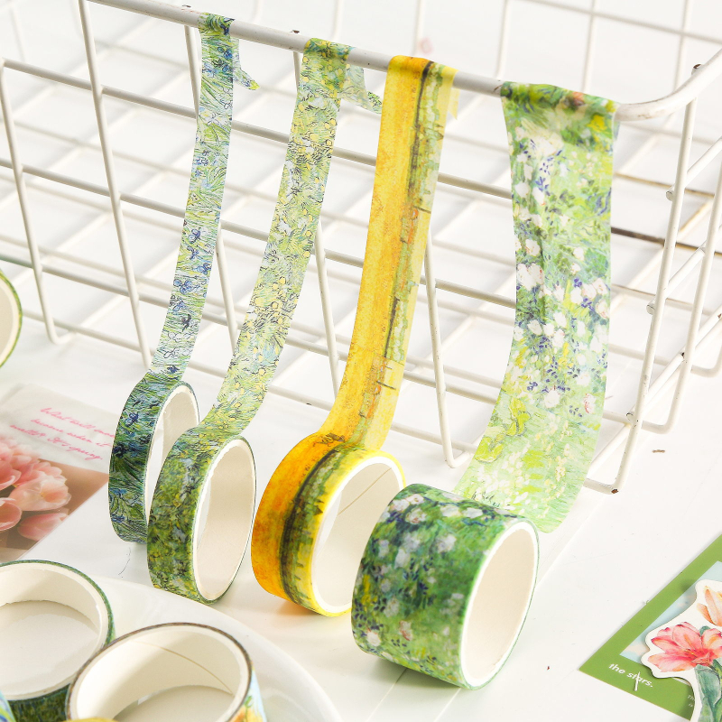 Set Moyl Washi din seria Windflower – motif flori sălbatice, Van Gogh, bandă impermeabilă DIY pentru jurnal