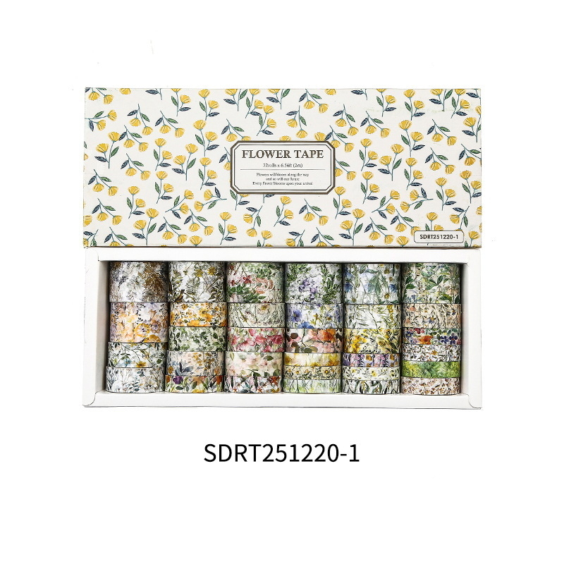 Set Moyl Washi din seria Windflower – motif flori sălbatice, Van Gogh, bandă impermeabilă DIY pentru jurnal