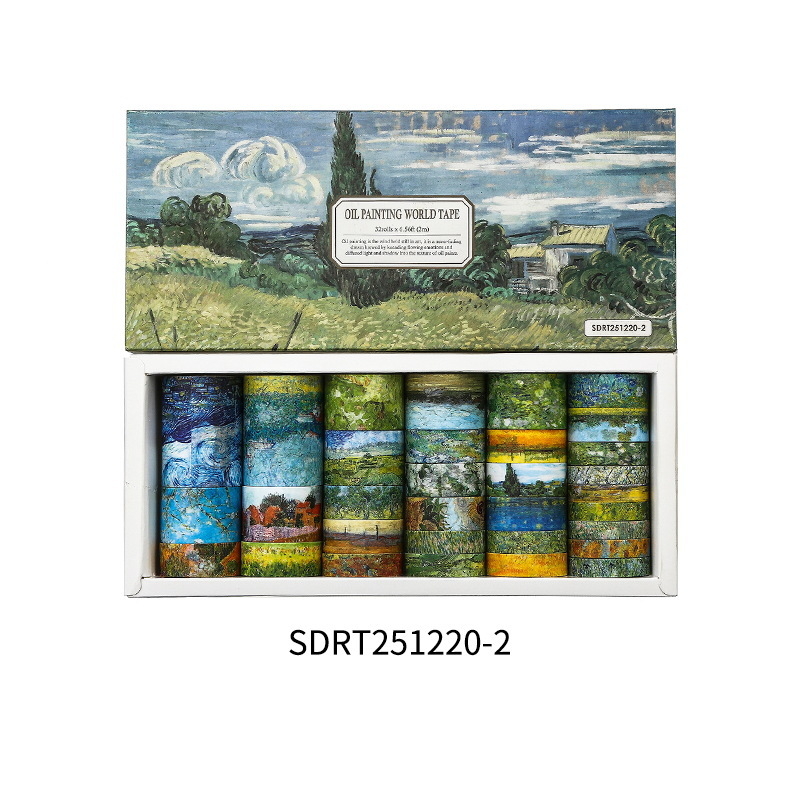 Set Moyl Washi din seria Windflower – motif flori sălbatice, Van Gogh, bandă impermeabilă DIY pentru jurnal