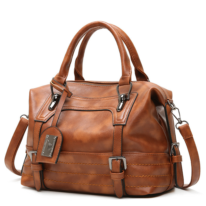 Retro ženska torbica Boston od uljano-voskane kože, ručna, preko ramena ili crossbody, velika zapremina, moderan euro-američki stil.