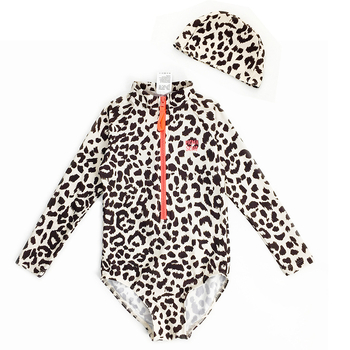 Momasong kupaći kostim za roditelje i dijete s leopard printom, dugi rukavi, zaštita od sunca i brzo sušenje