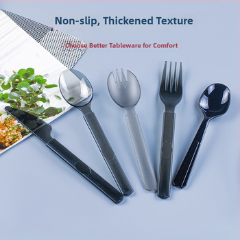 Zväčšené jednorazové príbory: nôž, vidlica a lyžica, tvrdý plast, západný štýl príborov s dlhým držadlom, jednotlivé balenie