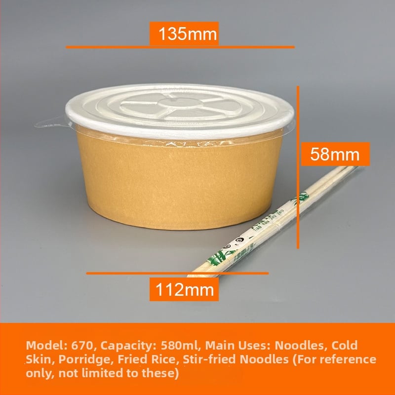Vas de unică folosință din Kraft cu capac - bol rotund pentru prânz, 850 ml / 500 ml