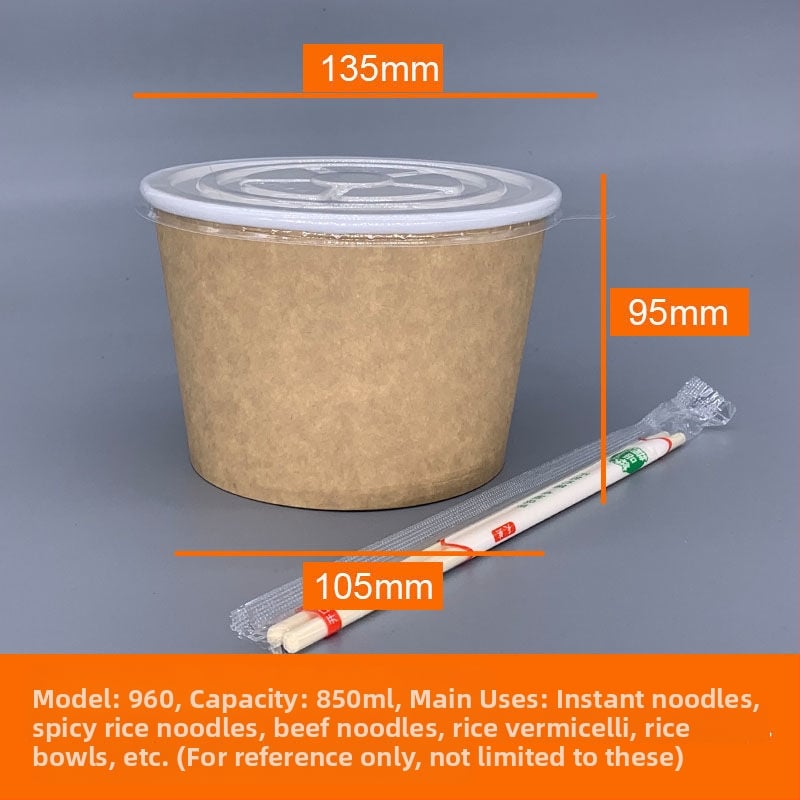 Vas de unică folosință din Kraft cu capac - bol rotund pentru prânz, 850 ml / 500 ml