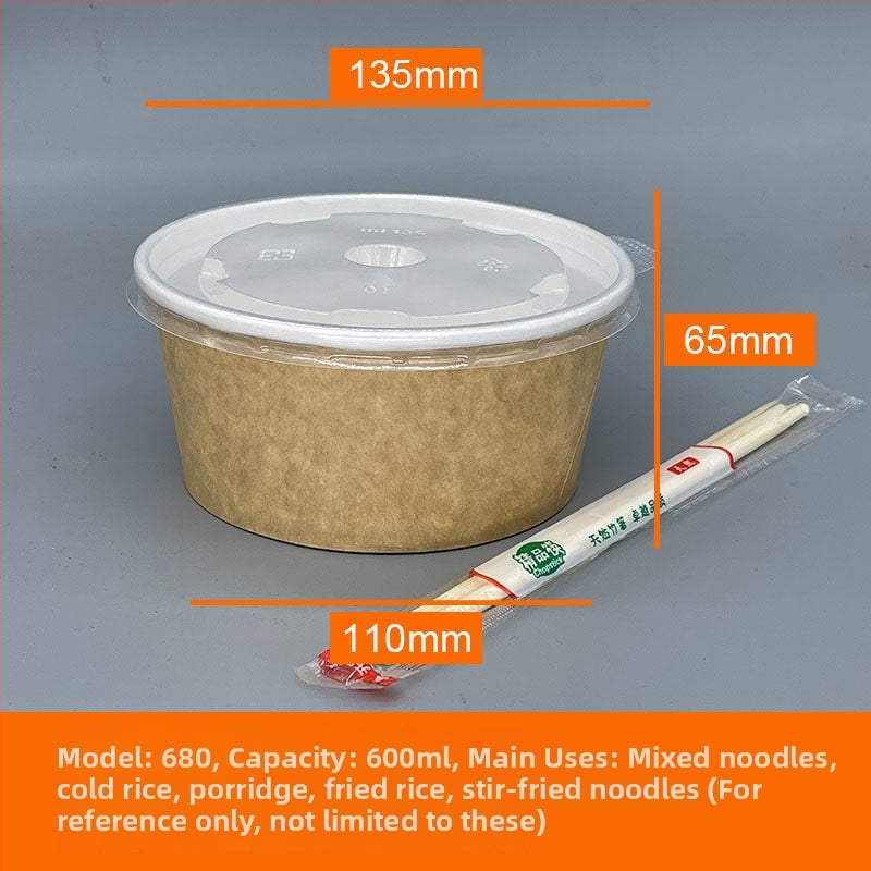 Vas de unică folosință din Kraft cu capac - bol rotund pentru prânz, 850 ml / 500 ml