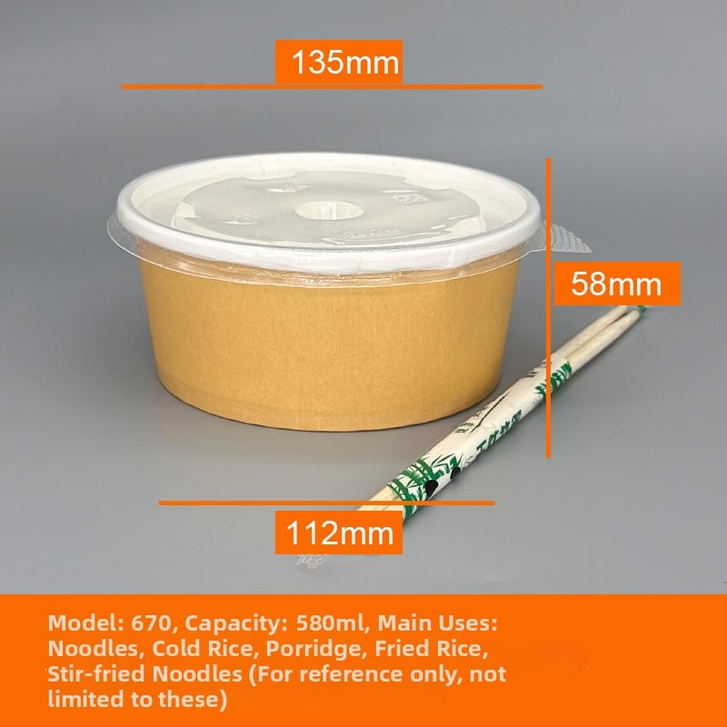 Vas de unică folosință din Kraft cu capac - bol rotund pentru prânz, 850 ml / 500 ml