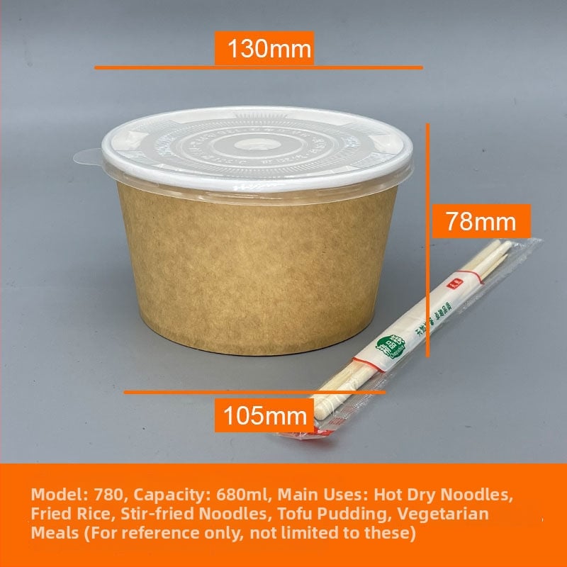 Vas de unică folosință din Kraft cu capac - bol rotund pentru prânz, 850 ml / 500 ml