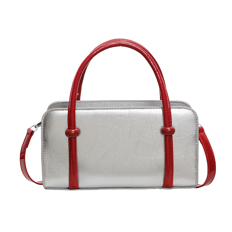 Boston torba s color-block detaljem, PU materijal, oblik jastuka, za rame ili crossbody, mala kvadratna torba