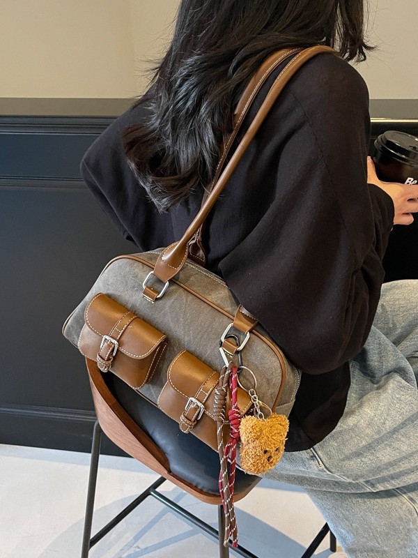 Kaleer Vintage Torba za podlakticu s jastučićem – PU, Srednja veličina, Podlaktica/Rameni Boston stil za žene, Ulični trend, Zima 2024