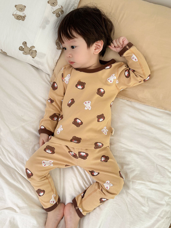 Set termic pentru copii, din lână groasă, cald pentru toamnă și iarnă, Bluza cu mânecă lungă și pantaloni, imprimeu desene animate și flori