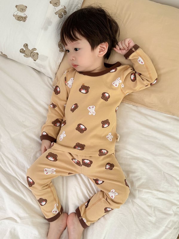 Set termic pentru copii, din lână groasă, cald pentru toamnă și iarnă, Bluza cu mânecă lungă și pantaloni, imprimeu desene animate și flori
