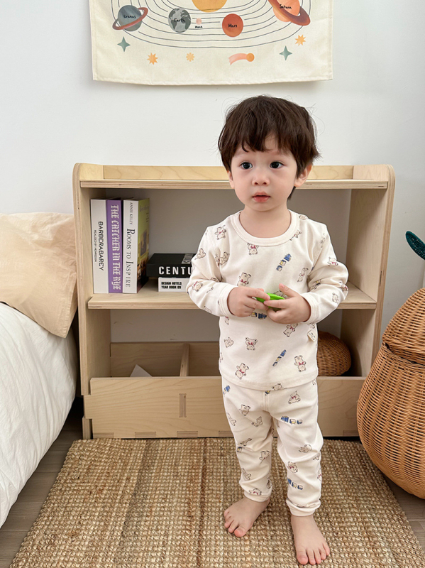 Set termic pentru copii, din lână groasă, cald pentru toamnă și iarnă, Bluza cu mânecă lungă și pantaloni, imprimeu desene animate și flori